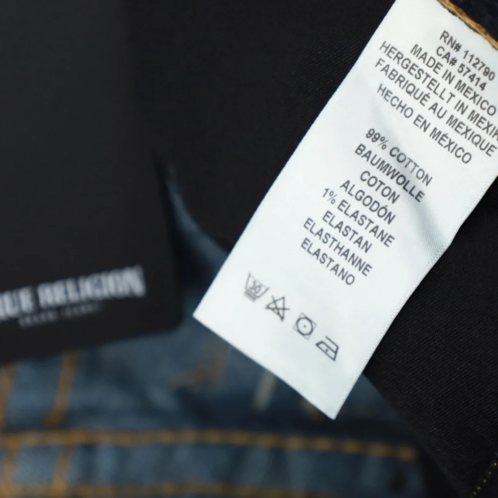 TRUE RELIGION RAZOR DARK RIPS‎ GENO FLAPS RELAXED SLIM JEANS